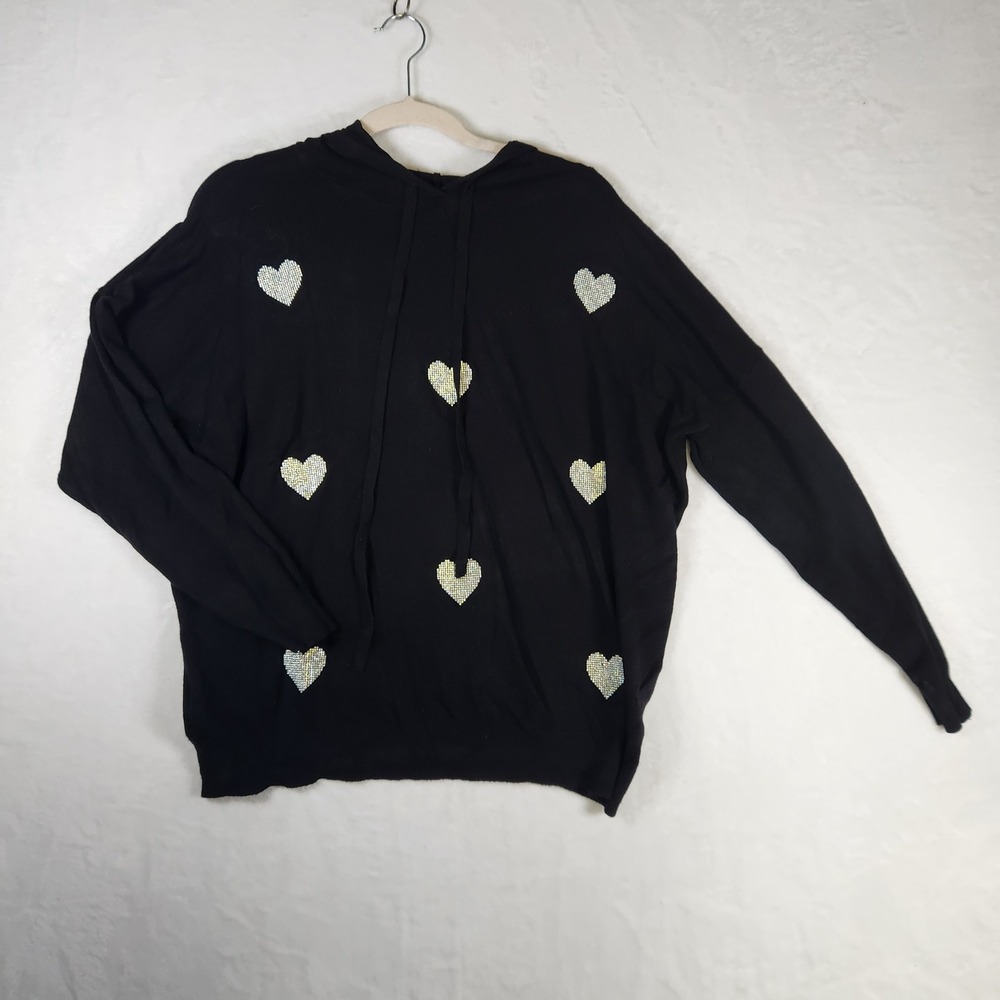 Aaeda Women's Black Heart Print Hoodie‎ Sweatshirt Pullover XL